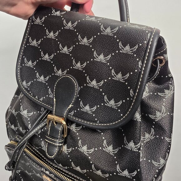 Wendy Keen Drawstring Backpack 🛡️ Dark Goth Biker Monogram Vegan Leather - Picture 5 of 16